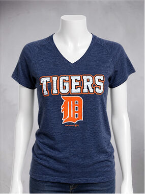Team Athletics Detroit Tigers Heathered Navy V-Neck Tee